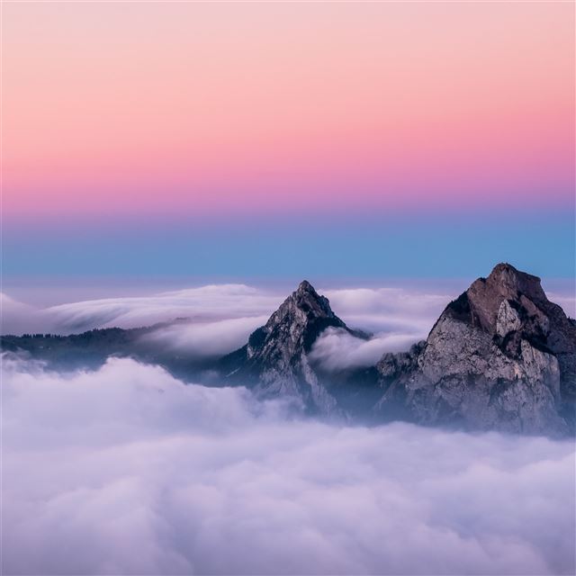 1024x1024 twin peaks mountains in clouds 4k - mountains iPad Wallpaper