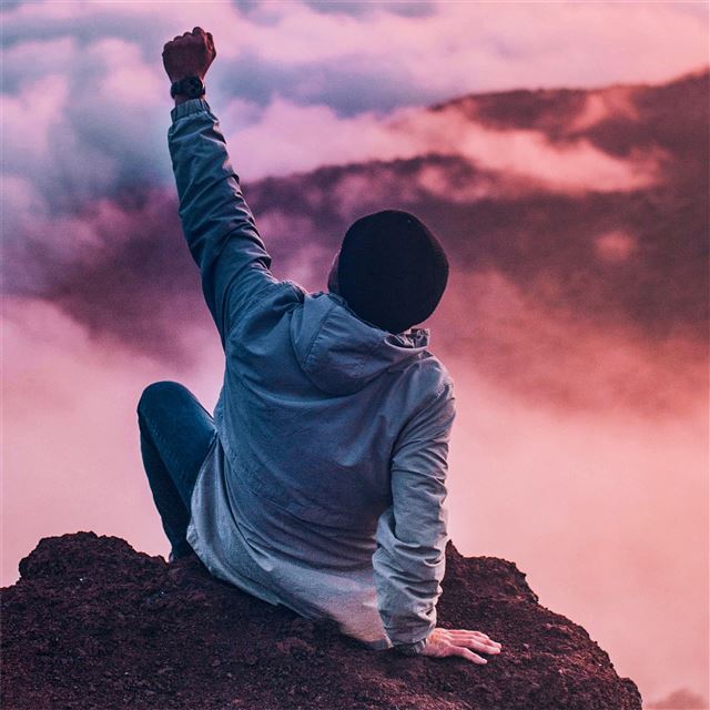 1024x1024 person sitting on rock looking at sky - sky iPad Wallpaper