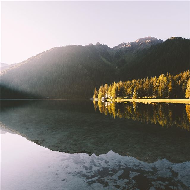 1024x1024 lakeside reflection landscape 5k - reflection iPad Wallpaper