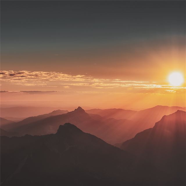 1024x1024 sunrise mountains landscape evening 5k - evening iPad Wallpaper