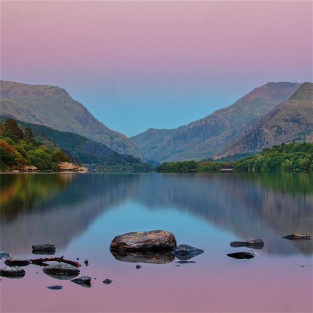 1024x1024 mountain lake water still reflection 4k - mountains iPad Wallpaper