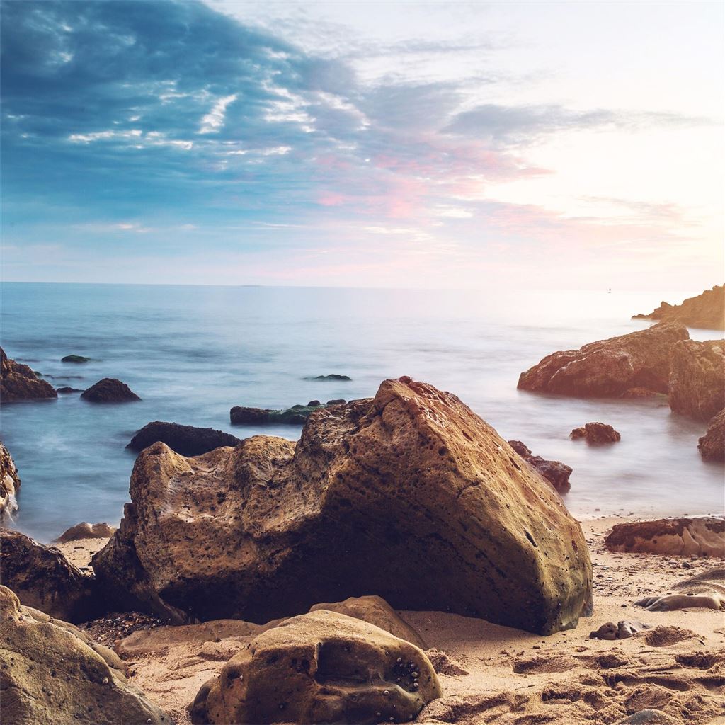 Rocks Beach Sunrise 4K Ipad Wallpapers Free Download