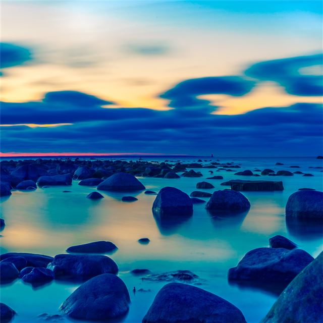 1024x1024 rocks shore beach light landscape 5k - rocks iPad Wallpaper