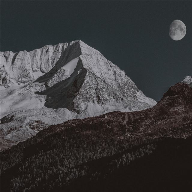 1024x1024 snow covered mountain moon 4k - snow iPad Wallpaper