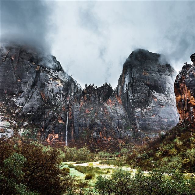1024x1024 zion waterfall 4k - sky iPad Wallpaper