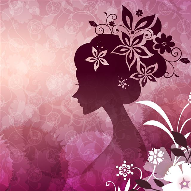 1024x1024 Woman with flowers pink - black iPad Wallpaper