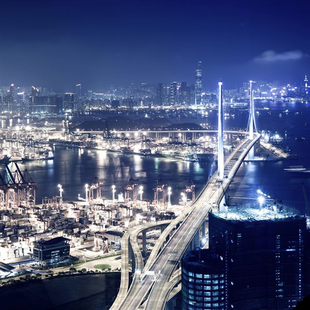 1024x1024 Port At Night - cyan iPad Wallpaper