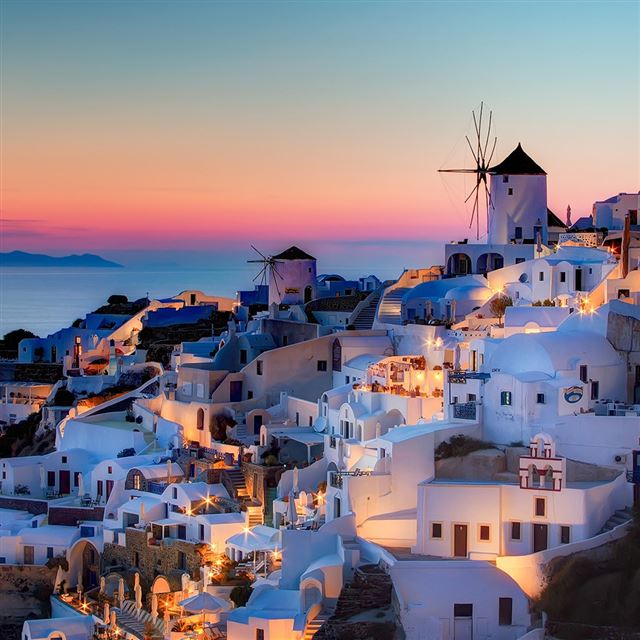 1024x1024 Night in Santorini - house iPad Wallpaper
