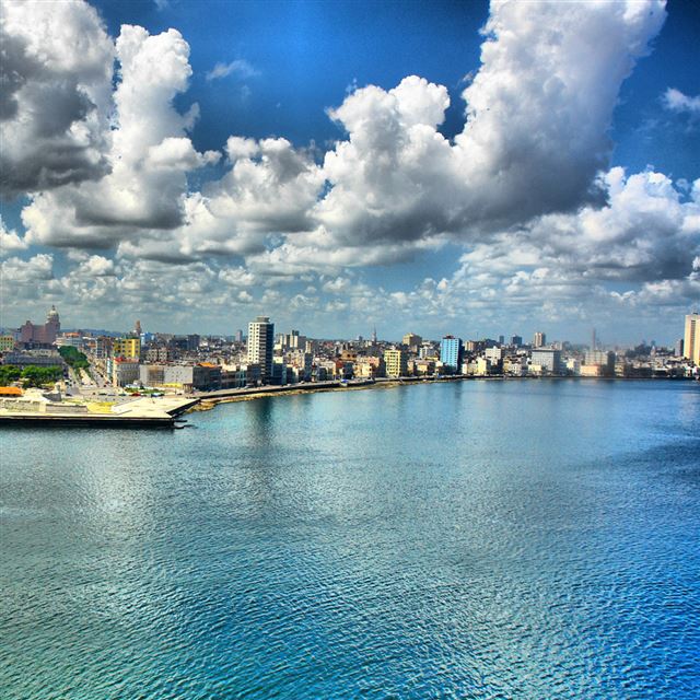 1024x1024 City waterfront - cyan iPad Wallpaper