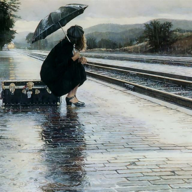 1024x1024 Waiting for a train - stone road iPad Wallpaper