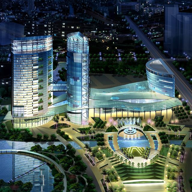 1024x1024 Futuristic 3D City - building iPad Wallpaper