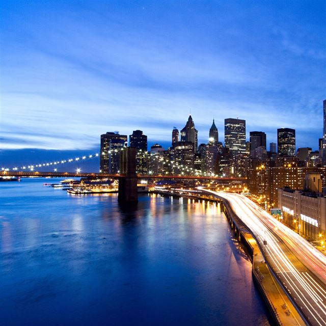 1024x1024 Manhattan by night - orange iPad Wallpaper