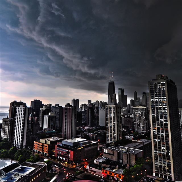1024x1024 Storm Clouds Over Chicago - tree iPad Wallpaper
