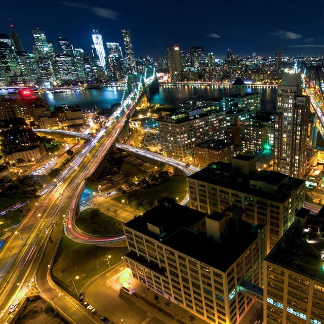 1024x1024 New York by night - cyan iPad Wallpaper