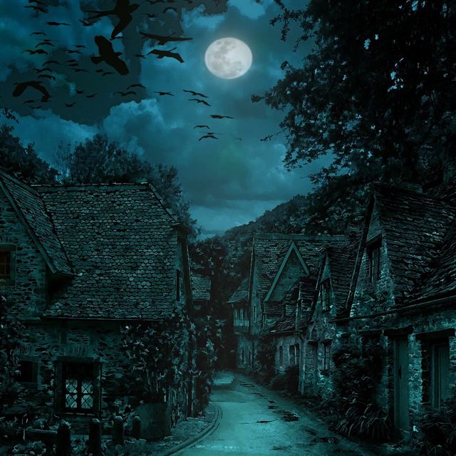 1024x1024 The Dark Village - town iPad Wallpaper