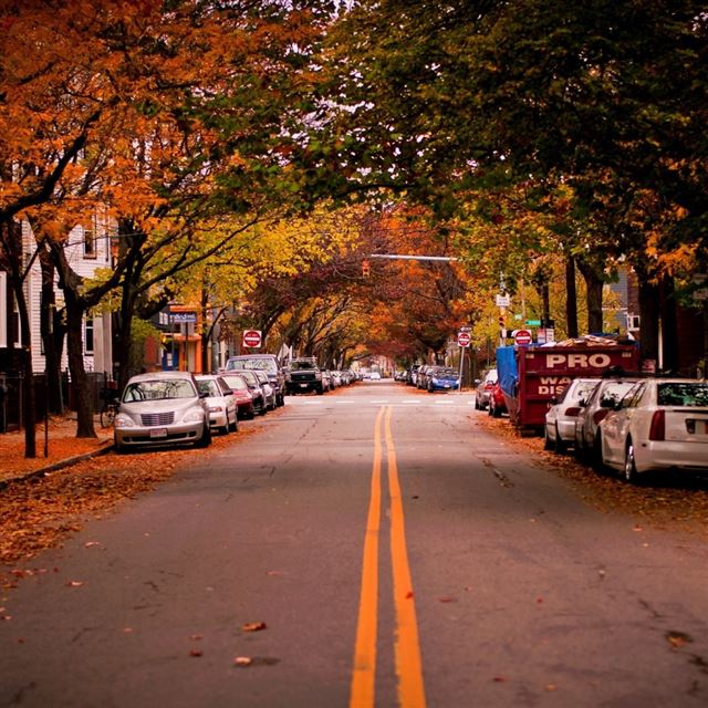 1024x1024 American Town Autumn - town iPad Wallpaper