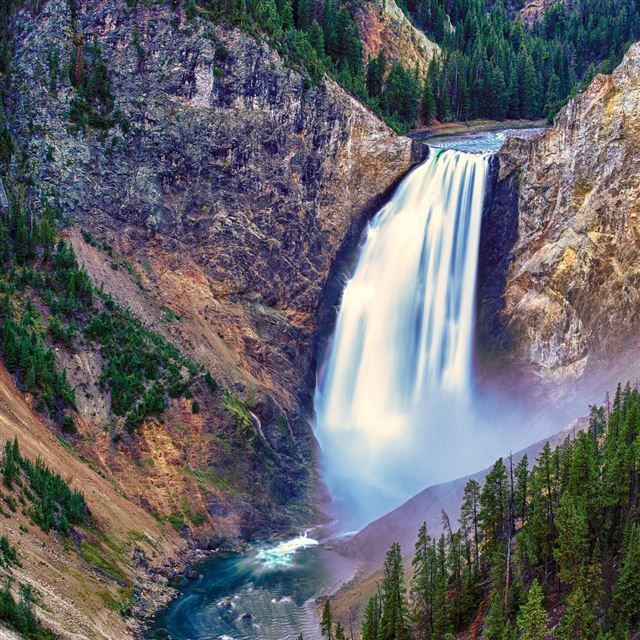 1024x1024 Lower Falls Yellowstone National Park - tree iPad Wallpaper