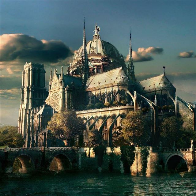 1024x1024 Fantasy Castle - brown iPad Wallpaper