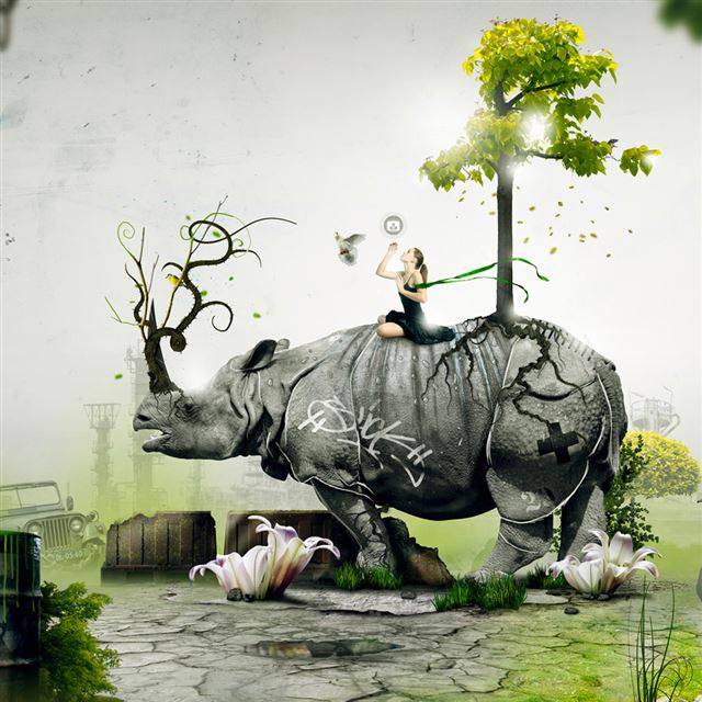 1024x1024 Rhino - girl iPad Wallpaper