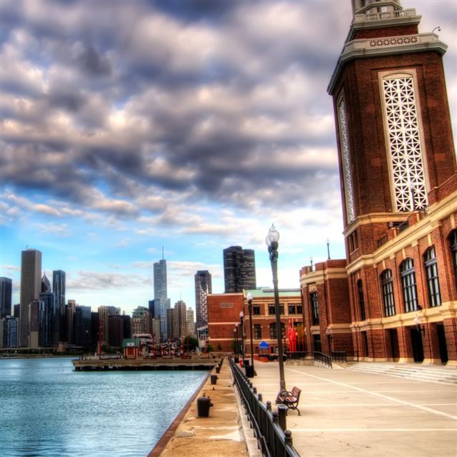 1024x1024 City Pier - orange iPad Wallpaper