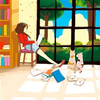 Reading under the sun wallpaper