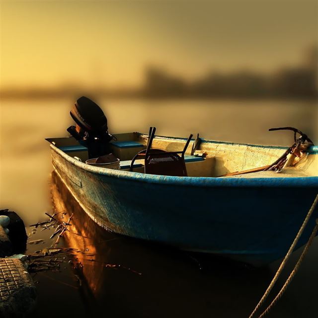 1024x1024 Boat At The Pier - yellow iPad Wallpaper