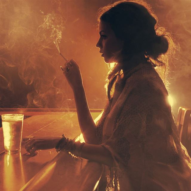 1024x1024 Bar illuminated lone sepia girl - girl iPad Wallpaper