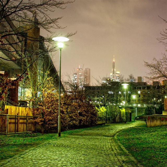1024x1024 Street lights Lawn House Building - tree iPad Wallpaper
