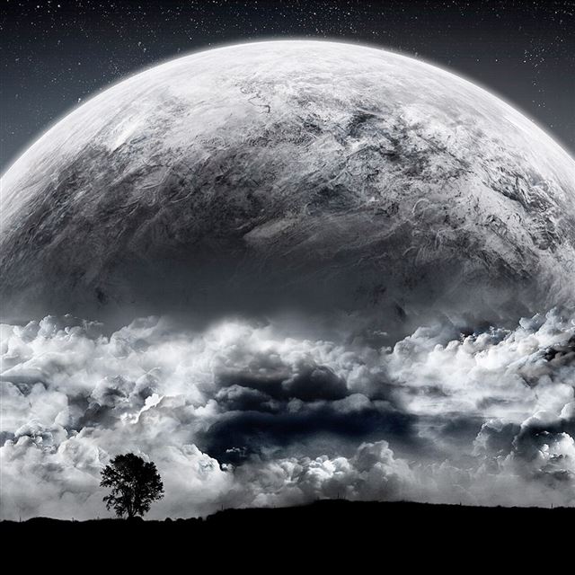 1024x1024 Huge Moon - black iPad Wallpaper