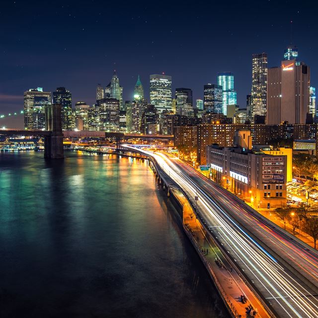 1024x1024 Manhattan Nights - road iPad Wallpaper