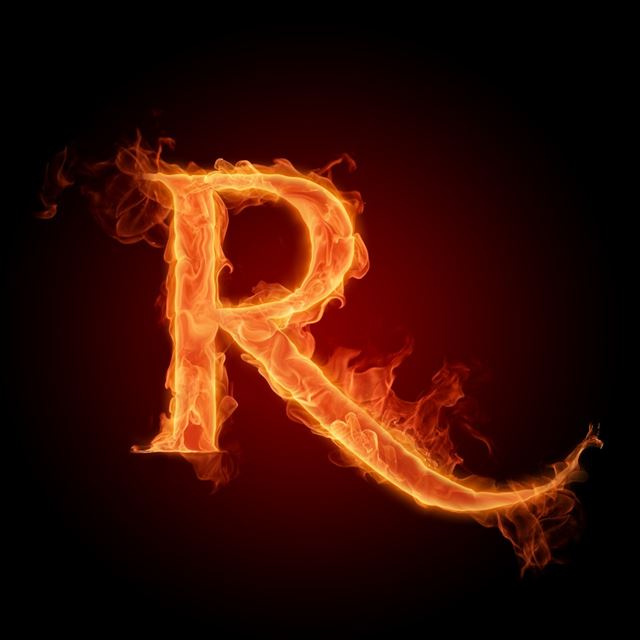 1024x1024 Fire Letters of R - text iPad Wallpaper