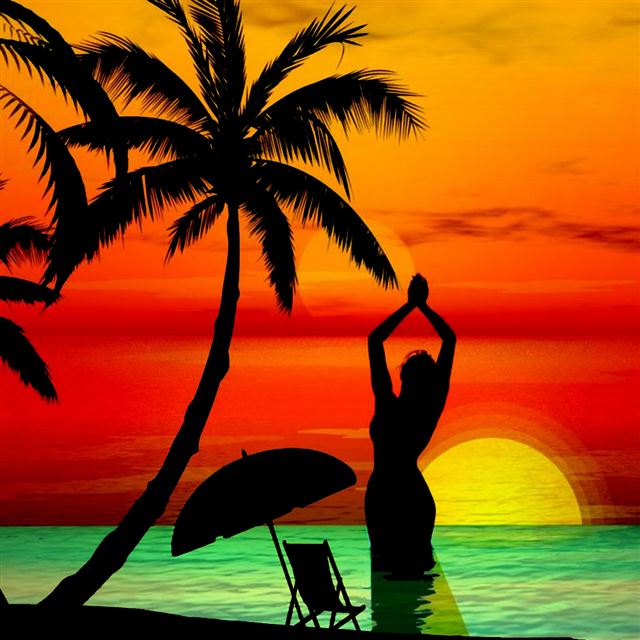 1024x1024 3D Abstract Sunset Beach From Another World - orange iPad Wallpaper