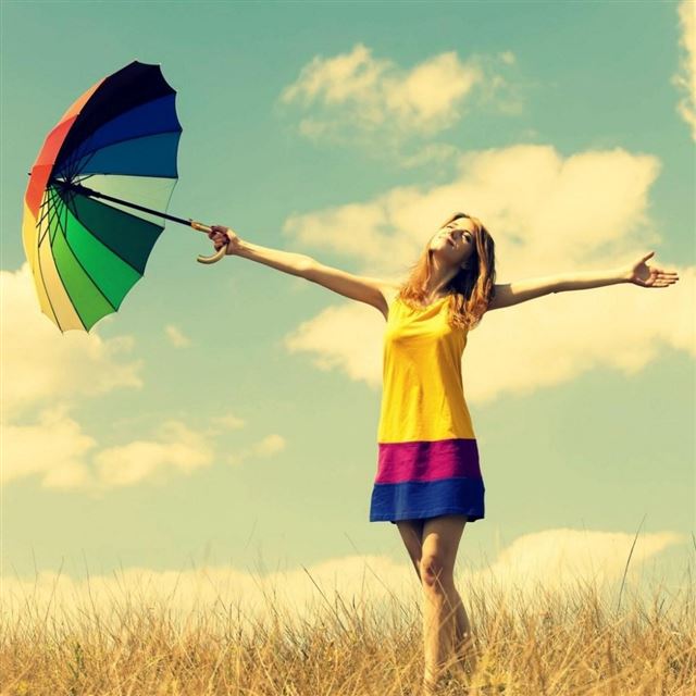 1024x1024 Mood Girl Summer Umbrella Field - summer iPad Wallpaper