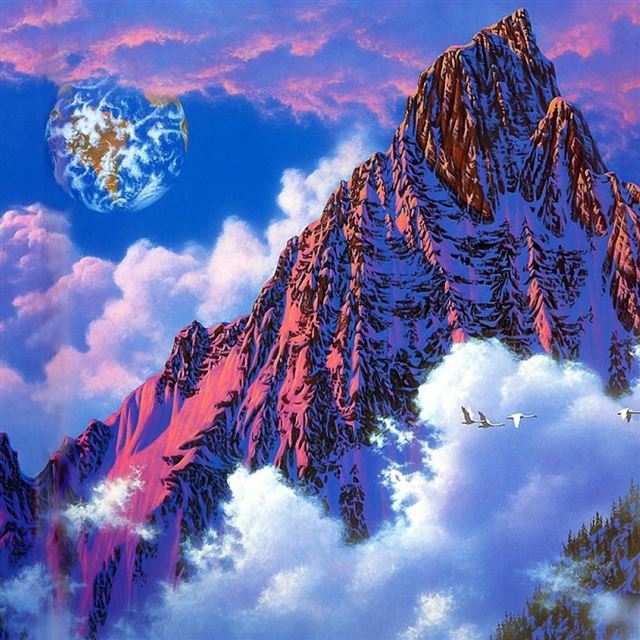 1024x1024 Fantasy Snow Mountain Art - drawn iPad Wallpaper