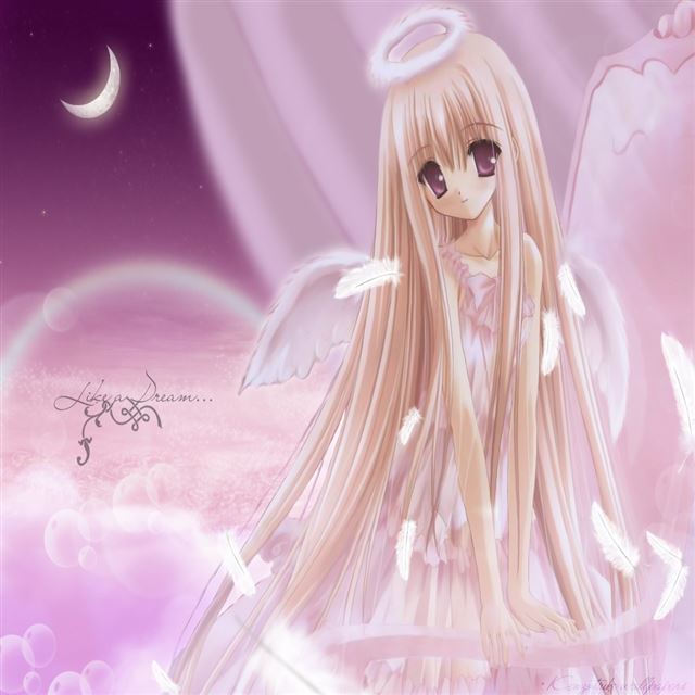 1024x1024 Anime Girl Blondes  Brown Eyes Dress Feathers  - anime iPad Wallpaper