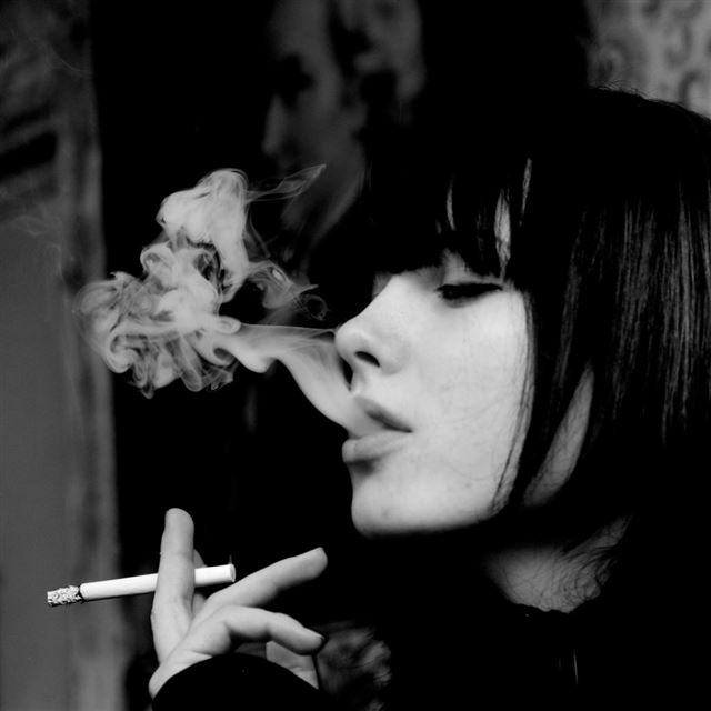 1024x1024 Brunettes Girls Smoking Grayscale  - girl iPad Wallpaper