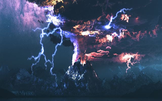 1024x1024 Volcano Eruption Landscape - smoke iPad Wallpaper