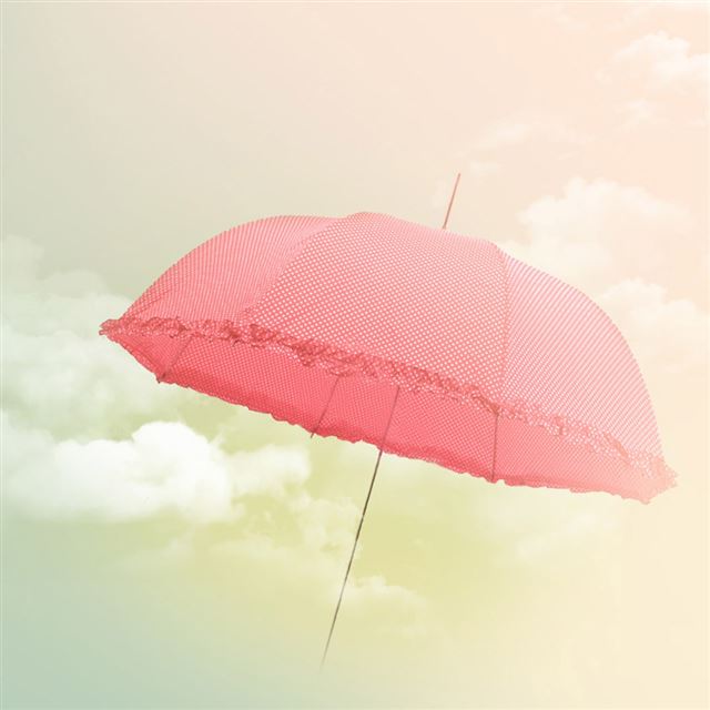 1024x1024 Pink Dotted Umbrella - clouds iPad Wallpaper
