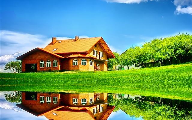 1024x1024 Nature House Reflection Art  - house iPad Wallpaper