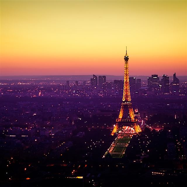 1024x1024 Paris Sunset Eiffel Tower - view iPad Wallpaper