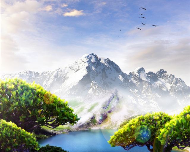 1024x1024 Dreamy Fairy Lake - tree iPad Wallpaper