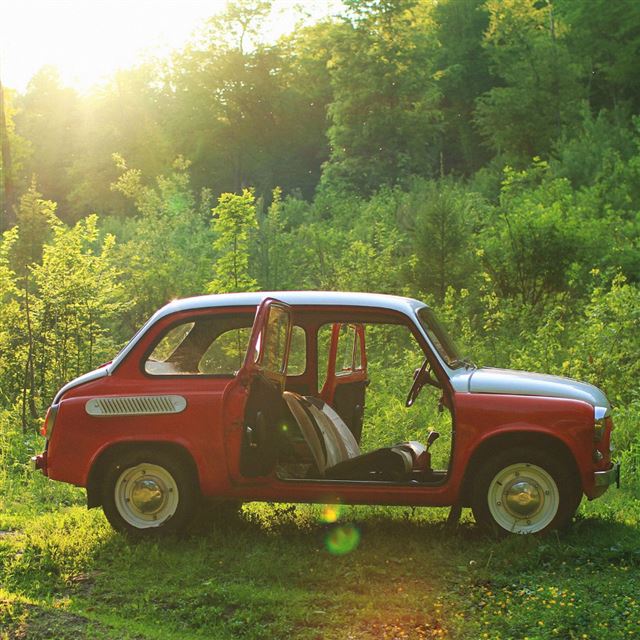 1024x1024 Red Car In The Open Air - vehicle iPad Wallpaper