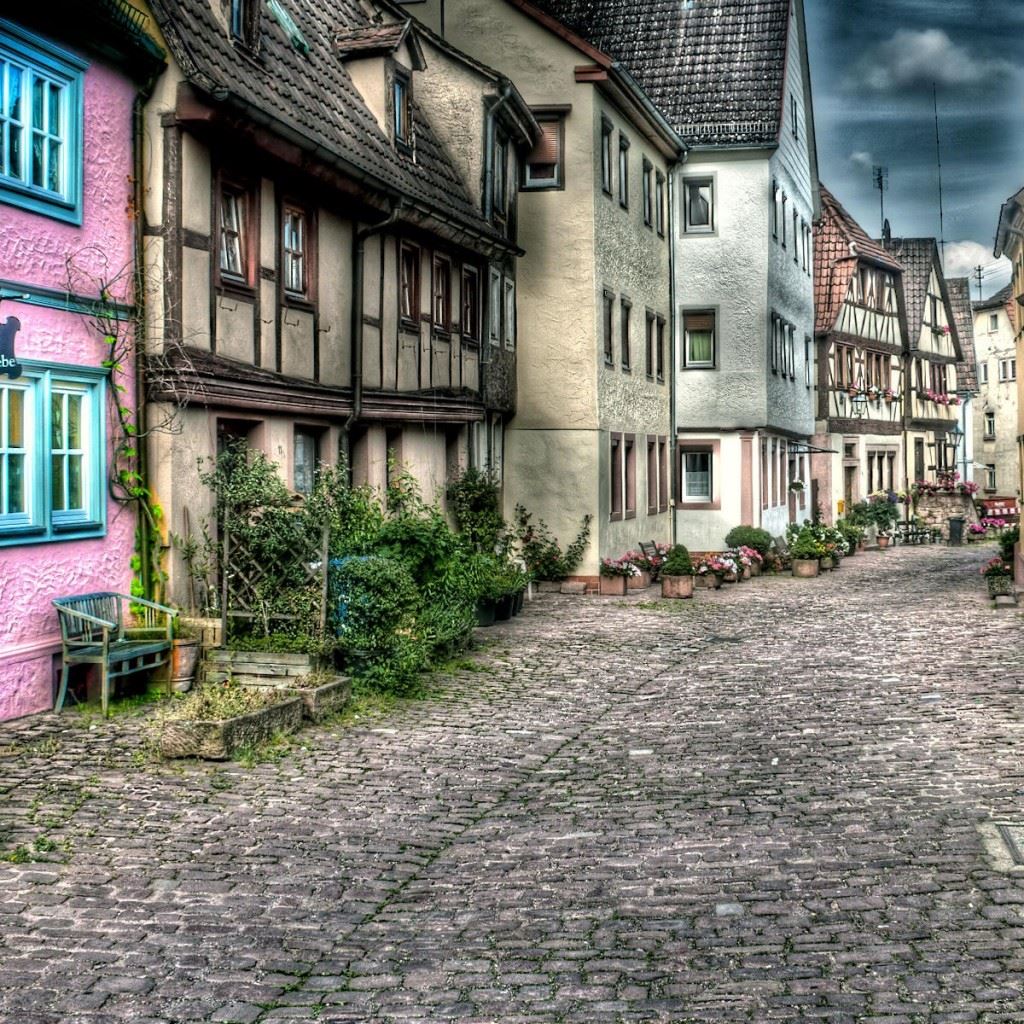 Old Town Street Landscape iPad Wallpapers Free Download