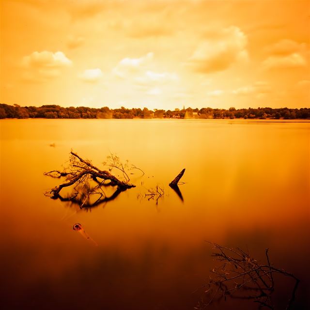 1024x1024 Orange Peaceful Pond Landscape - landscape iPad Wallpaper