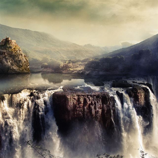 1024x1024 Paint Like Mountain Water Fall Nature - paint iPad Wallpaper