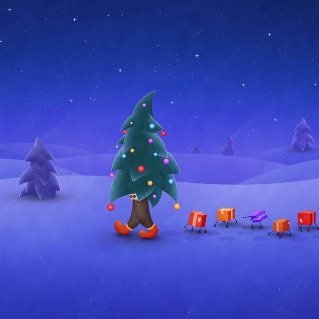 1024x1024 Walking Christmas Tree - happy iPad Wallpaper