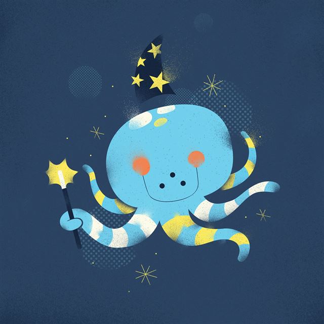 1024x1024 Magic Octopus Illustration - drawn iPad Wallpaper
