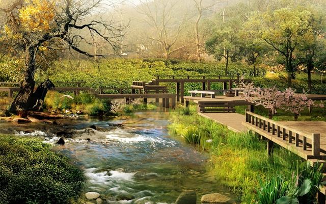1024x1024 Chinese Garden Scene - view iPad Wallpaper