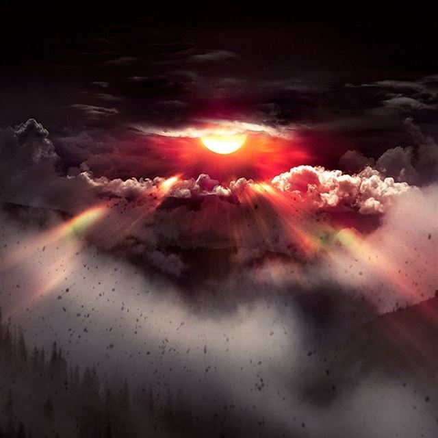 1024x1024 Sunset Sunshine Through Dark Clouds - clouds iPad Wallpaper