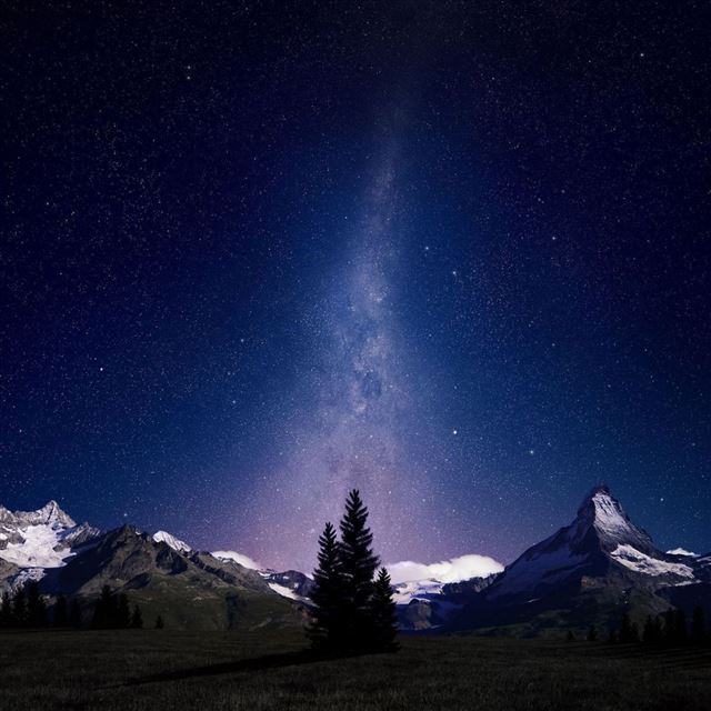 1024x1024 Night Sky Lights Over Snowy Mountains - shiny iPad Wallpaper
